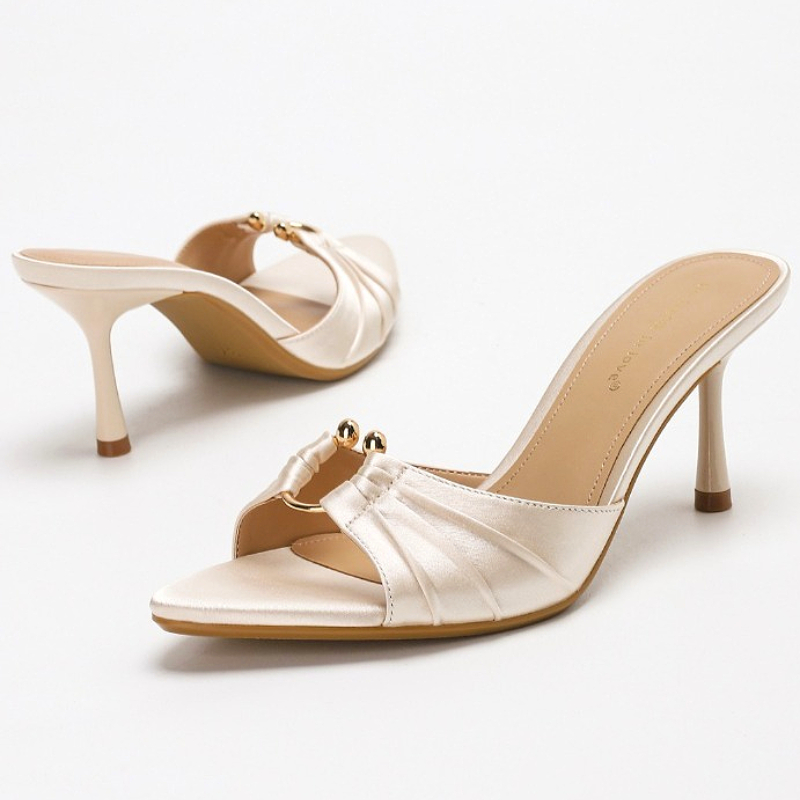 Slip Dress Satin - Geplooide metalen ring satijn elegante dunne