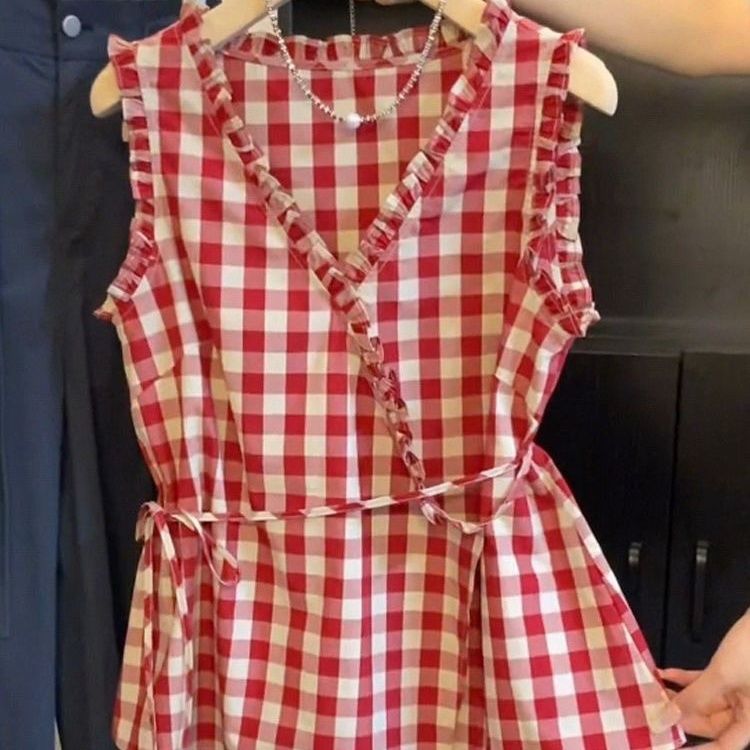 Retro rood geruit mouwloos ves - Corset Waist Cinch recensie en prijs
